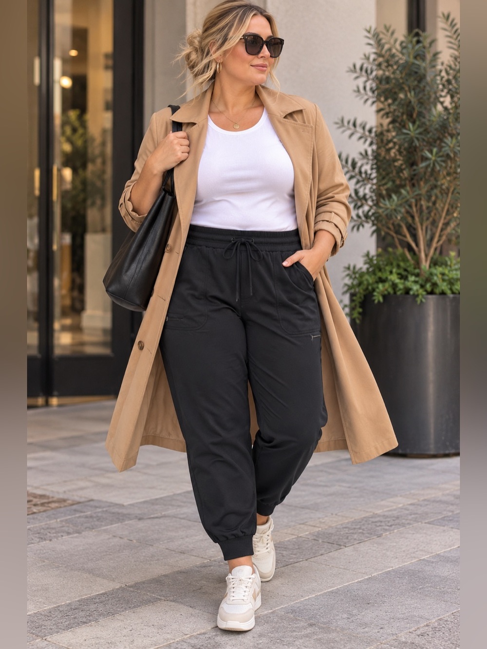Rachel Zoe Black Jogger Pants XL Pull On Drawstring Zip Pocket Athleisure